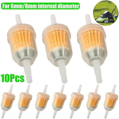 Inline Plastic Fuel Filters Set 10 Pieces For Lawn Garden Equipment And Gas Powered Engines, 6mm/8mm Compatibility