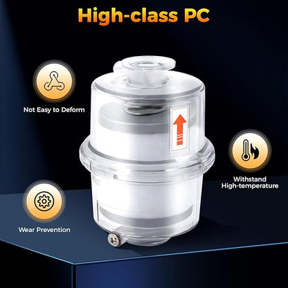 Oil Mist Filter, KF25 Vacuum Pump Exhaust Filter, 95% Efficiency Oil Mist Separator, Clear PC Body, Glass Fiber Element, 1.6" Port, 15.75" Drain Pipe, for CNC, Lab, Industrial, Compact 4.1"×5.6"