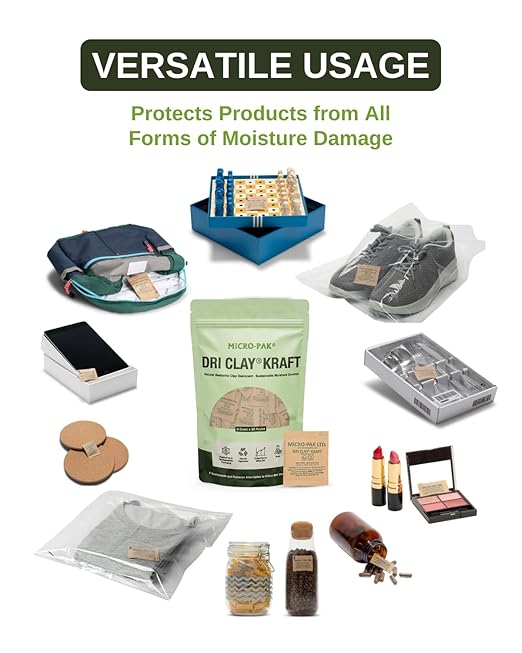 Micro-Pak Dri Clay Kraft, Highest Moisture Absorption Desiccant Packs, Silica Gel Packets Alternative, Food Safe Bentonite Clay, Desiccant Packs for Storage, Moisture Absorbers for Closet, 6gx50pcs