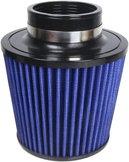 KYOSTAR Carbon Fiber 3" (76mm) High-Flow Air Filter, Reusable Cone Cold Air Intake, High Performance, Washable, Clamp-On High Flow Air Kit, Flange Diameter: 3 Inch, Filter Height: 6.7 Inch, Blue