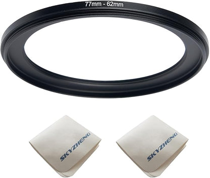 77mm Lens to 62mm Camera Lens Adapter 77mm to 62mm Step Down Ring Adapter Ring for All Brands of UV ND CPL, with Premium Lens Wiping Cloth 2 Pack (77mm-62mm)