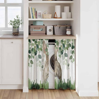 Easter Kitchen Curtains, Country Rabbit Botanical Leaves Wooden Grain Light Filtering Window Curtain Panels, 2Pcs Rod Pocket Window Treatments Set for Study Room Bathroom Bedroom 52x54 Inches