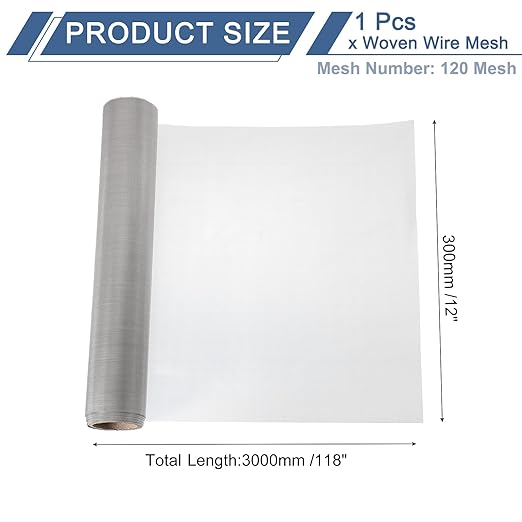uxcell 120 Mesh 118" x 12" Woven Wire Mesh, 304 Stainless Steel Air Vent Filter Screen, Window Screen Mesh for DIY Projects Vents Cover Filtration Animals Fence