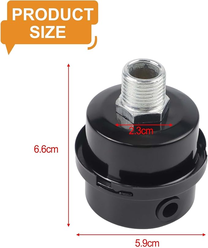 Air Compressor Air Filter Replacement for 16.5 x 11 x 3 cm Pump Accessories, Steel Construction with 20mm Thread, Black Intake Filter for Quiet Mode Operation