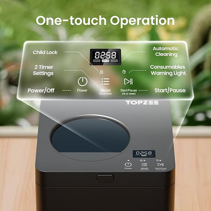 TOPZEE Electric Compost Bin for Kitchen, 3L Smart Countertop Composter with Odorless Auto-Cleaning, Low Noise, Turns Food Waste to Fertilizer in 4 Hours, for Indoor Home Use, Black