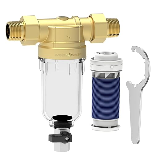 90 Micron Disc Spin Down Sediment Filter, Reusable ＆ Anti-Clog Whole House Water Filter, Pre-Filtration System for City/Well Water, 3/4" MNPT, BPA Free