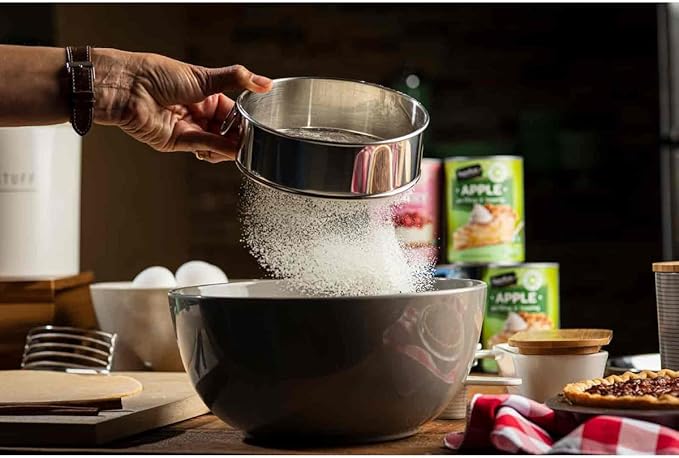 Tablecraft Fine Mesh Sieve Strainer, 8-Inch Round Durable Stainless Steel Sifting, Straining, and Dusting, Comfort Grip, Baking, Food Prep Tool for Foodservice, Restaurant and Home Use, 2" Deep