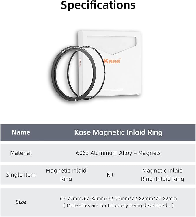 Kase 52mm Magnetic Screw in Adapter Ring Kit, Brass Magnetic to Threaded Filter Adapter Rings for Camera Lenses, Ultra-Thin 3.4mm Profile, Quick-Release Design, Compatible with UV CPL ND Filters