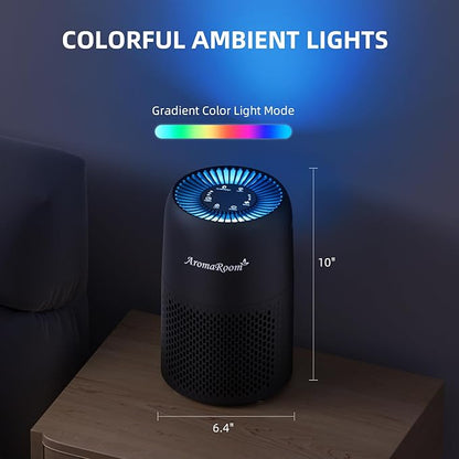 Air Purifiers for Home Bedroom, AromaRoom H13 HEPA Air Purifier Filter for Allergies, Pollen, Smoke, Dusts, Pets Dander, Odor, Hair, 22dB Quiet Air Cleaner for Room, Office, Dorm, AP100-B (Black)