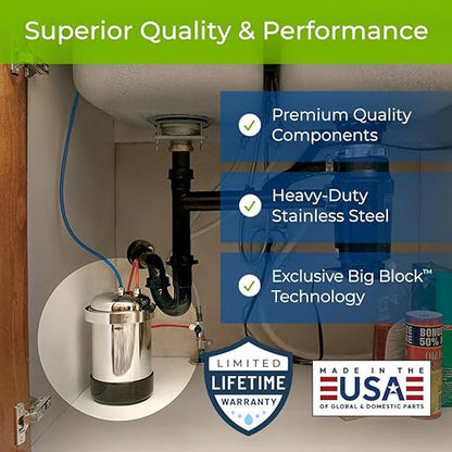 WaterChef U8500 Premium Under-Sink Water Filtration System & Designer Series Faucet (Chrome), NSF/ANSI Certified for 78 Contaminants, 600 Gal., Stainless, Made in USA