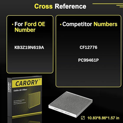 Cabin Air Filter w/Activated Carbon for Ford Ranger 2019 2020 2021 2022 2023 2024 2025 2026, KB3Z19N619A, CF12776, FP-88