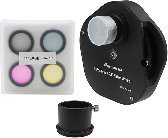 Astromania 1.25" Multiple 5-Position Filter Wheel for Telescope - with LRGB Filter Set
