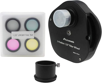 Astromania 1.25" Multiple 5-Position Filter Wheel for Telescope - with LRGB Filter Set