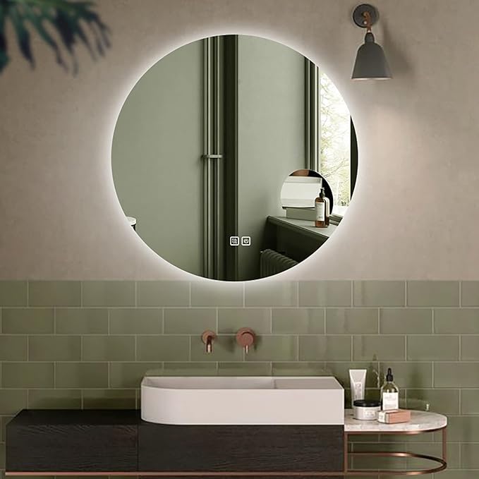 Led Mirror for Bathroom,Bathroom Mirrors for Vanity,Shatter-Proof,with Dimming & 3 Color Modes,Heated Demister Pad,Anti-Fog,Hanging Vanity Mirror,Easy to Install, Easy to Clean (Size : 60x60cm)