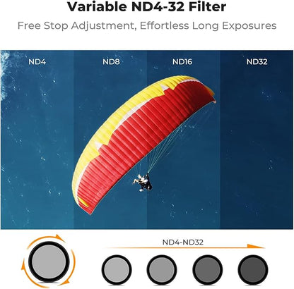 K&F CONCEPT Snap On Variable ND Filter Compatible with DJI Osmo Action 6, ND4-32 Limited Stops Neutral Density Light Reduction Filters Multi-Coated HD Optical Glass Action Camera Accessories