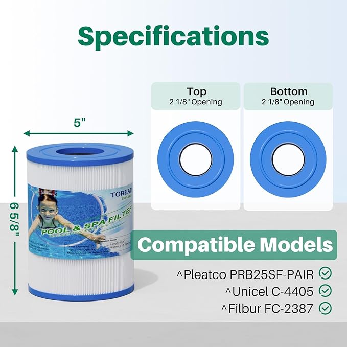TOREAD PRB25SF Spa Filter Replaces Unicel C-4405, Marquis 20342, Filbur FC-2387, PRB25SF-PAIR, R172464, APCC7062, CMP 25392-000-100, 17-2464, 817-5010 Hot Tub Filter, 2 Pack