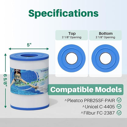 TOREAD PRB25SF Spa Filter Replaces Unicel C-4405, Marquis 20342, Filbur FC-2387, PRB25SF-PAIR, R172464, APCC7062, CMP 25392-000-100, 17-2464, 817-5010 Hot Tub Filter, 2 Pack