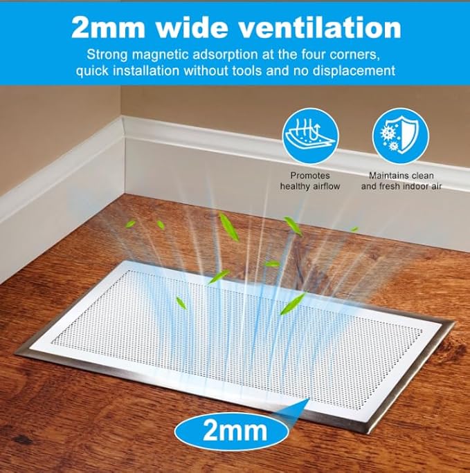4-Pack 7"x13" White Powerful Magnetic Vent Covers - Super Strong Neodymium Magnets, No Slip & No Drill Needed - Secure Fit for Floor/Wall/Ceiling Registers - Durable Air Vent Screen (White, 7x13)