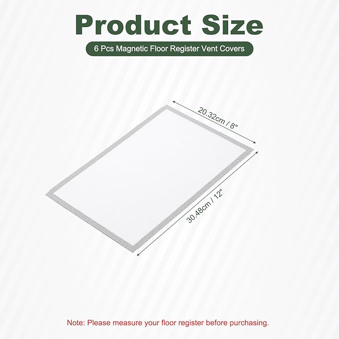 YOKIVE 6 Pcs Magnetic Floor Vent Covers, Floor Register Cover PVC Mesh Air Vent Screen Filters, Great for Home Floor, Wall, Ceiling, Catch Debris Hair Dust (White, 12-Inch x 8-Inch)
