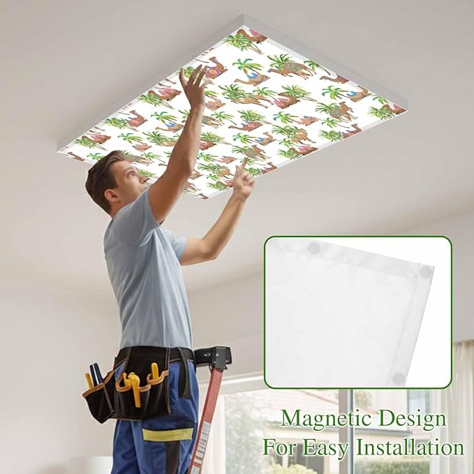 Fluorescent Light Covers for Ceiling Lights Deserts Camels Magnetic Light Filters 2 Pack 4x2 ft Southwest Date Trees Ceiling Lights Cover for Classroom Office School Home Drop Lamp Decor