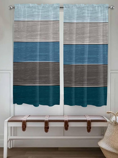 Retro Farm Blue Gray Wood Grain Window Valance Curtains, Rustic Wooden Plank Light Filtering Kitchen Valance with 3-inch Rod Pocket for Living Room Bathroom Bedroom,2 Panel,52x72In