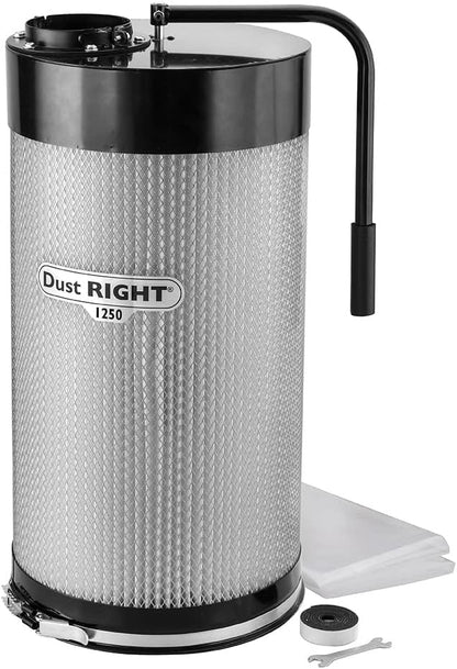Rockler 1250 CFM Dust Collector Filter Canister - 1 Micron, 14-Gallon Dust Bag & Mounting Bracket - Durable Steel Frame