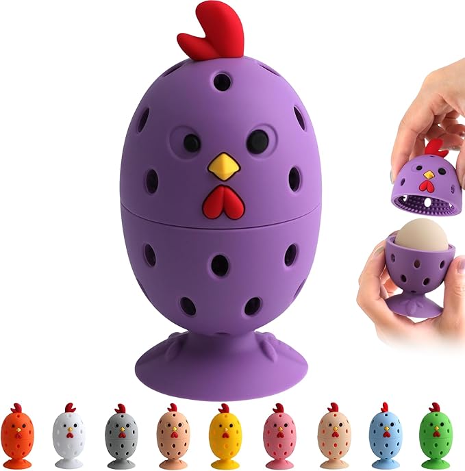 Egg Brush Cleaner, Egg Cleaner for Fresh Eggs, Cute Chick Shaped Egg Wash and Brush, Washing Egg Tool for Standard Sized Eggs (Purple)