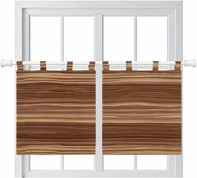 Brown Western Kitchen Curtains 36 Inch Length, Small Window Curtains Tab Top, Vintage Farmhouse Wood Barn Door Light Filtering Short Window Treatments Tier Drapes 27.5"x36" 2 Panel