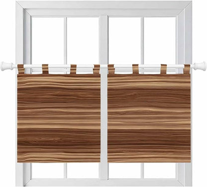 Brown Western Kitchen Curtains 36 Inch Length, Small Window Curtains Tab Top, Vintage Farmhouse Wood Barn Door Light Filtering Short Window Treatments Tier Drapes 27.5"x36" 2 Panel