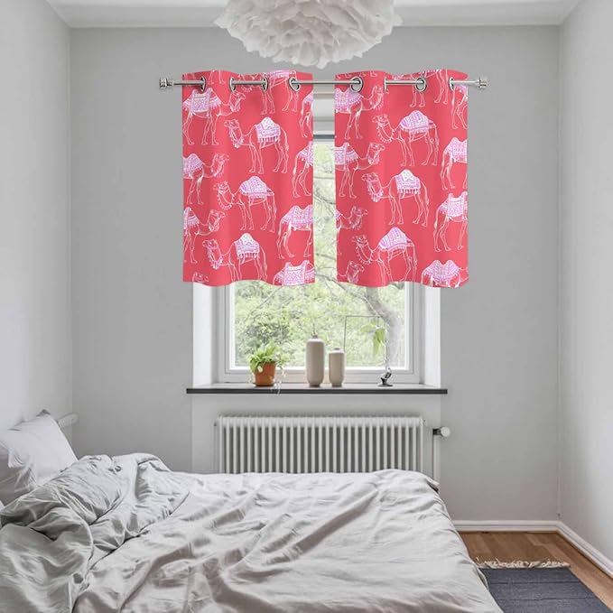 2 Panel Kitchen Cafe Curtains, Desert Camel Sunlight Filtering Nature Air Through, Home Decor Window Covering Tier Curtains for Living Room 55W x 39L inch Summer Sand Camel Animal Vintage Pink