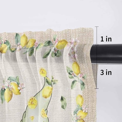 Rustic Lemon Gnomes Sheer Valance Curtains, Summer Fruit Leaves Retro Linen Texture Light Filtering Kitchen Valances Rod Pocket Voile Curtain Window Treatment for Bedroom/Living Room/Basement 42Wx12L