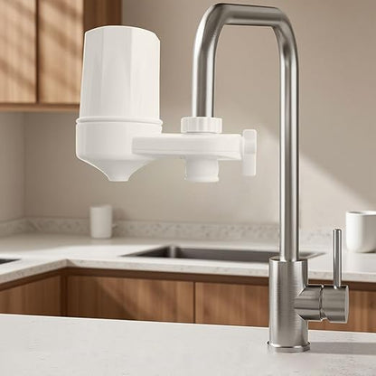 Faucet Mount Water Filter for Sink Faucet Tap Water Filter for Kitchen Sink 4-Stage Advanced Filtration Reduces Chlorine Heavy Metals Easy Install Compatible with Standard Faucets 1 Pack (White)