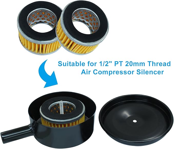 Zorfeter 20mm Threaded 1/2" PT Air Compressor Silencer Intake Noise Muffler Replacement, Air Filter Element Accessories Air Compressor Parts HE014A