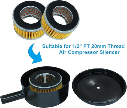 Zorfeter 20mm Threaded 1/2" PT Air Compressor Silencer Intake Noise Muffler Replacement, Air Filter Element Accessories Air Compressor Parts HE014A