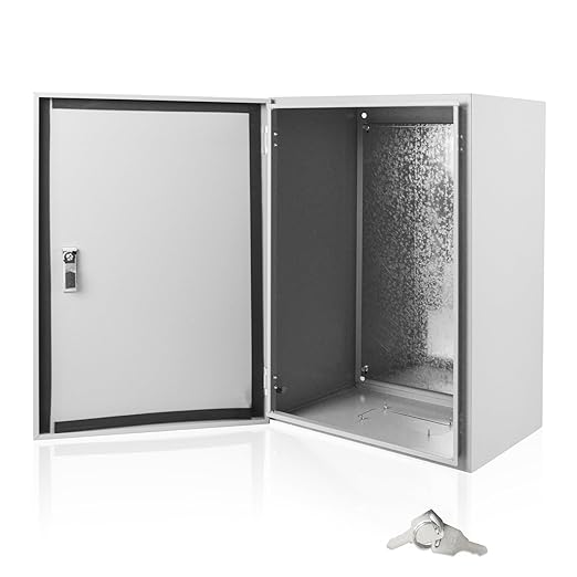 Electrical Box 24 x 16 x 12 Inch Indoor Outdoor Electrical Enclosure Box Steel Junction Box Wall Mounted Universal Electrical Project Box with Safety Locks and Mounting Plates