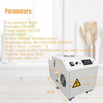 Industrial Ultrasonic Humidifier Cooler Sprayer 6kg/h Portable Continuous Cool Mist Maker Humidifier Commercial with Humidistat and Remote Sensor for Greenhouse Large Room