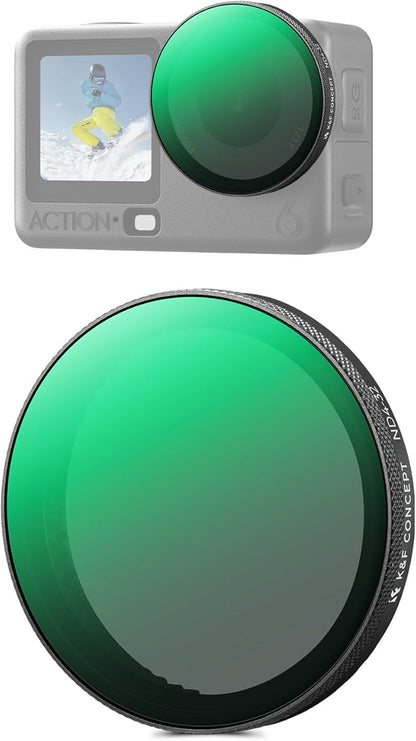 K&F CONCEPT Snap On Variable ND Filter Compatible with DJI Osmo Action 6, ND4-32 Limited Stops Neutral Density Light Reduction Filters Multi-Coated HD Optical Glass Action Camera Accessories