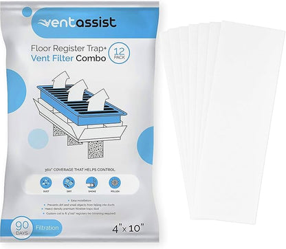 Premium Air Vent Filters for Home - 4" x 10" MERV 8 Electrostatic Floor Vent Filters That Trap Dust, Dirt, Smoke, Pollen, Hair - 90 Day Filtration (12 Pack)