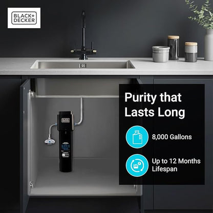 BLACK+DECKER Undersink Water Filter 10’’ | Reduces CHLORAMINE,Chlorine, Lead, PFAS, Bad Taste, Odor | Under Counter Water Filter Direct Connect to Kitchen Faucet | NSF/ANSI 42 Certified | 1 year