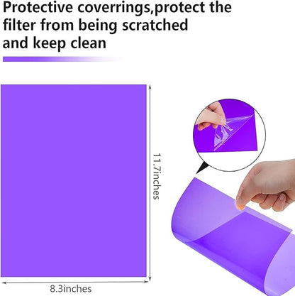 10 Pack Gel Light Filter- Colored Overlays Correction Lighting Filters,Transparent Color Film Plastic Sheets for Halloween Landscape Led Light or Reading (Purple)