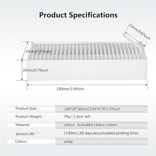 2PCS 3D Printer Air Filter Cartridge for FLASHFORGE Adventurer 5M Pro/Adventurer 5M, Air Purifier Filter Replacement, Easy to Install 3D Printer Accessories Ultra-Absorption for 3D Printing Filament
