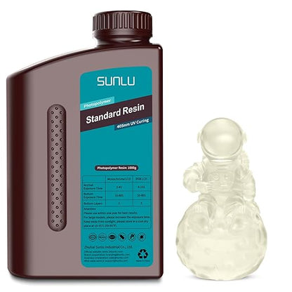 SUNLU 3D Printer Resin 1kg, Fast Curing Standard 3D Resin for LCD DLP SLA 3D Printers, 395 to 405nm UV Curing 3D Printing Liquid Photopolymer Resin, Low Shrinkage, High Precision, 1000g, Clear
