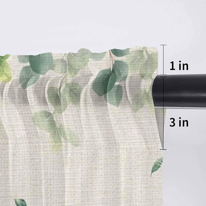 Easter Sheer Valances for Windows 42"x12", Light Filtering Kitchen Curtains Valance, Spring Watercolor Bunny Eggs Flower Leaf Beige Rod Pocket Chiffon Curtains for Living Room Bedroom Cafe