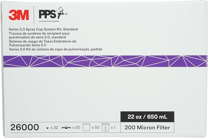 3M 26000 PPS 2.0 Spray Gun Cup, Lids and Liners Kit, Standard, 200-Micron Filter, 22 Ounces, BLACK,SILVER