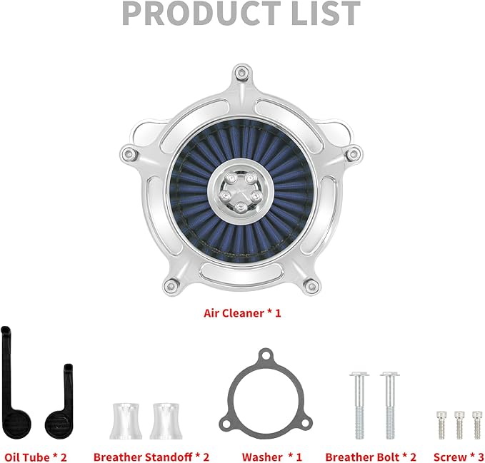 HDBUBALUS Motorcycle Air Filter Air Cleaner Intake System Cleaner Fit For Harley M8 Touring 2017-2023 Softail 2018-2024 Trike 2017-2025 Chrome