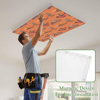 Cowboys Horses 1 Pc Fluorescent Light Cover 4 x 2 Feet, Desert Ethnic Winds Orange Background Covers for Ceiling Lights Magnetic Light Cloth Filter for Classroom Office Home