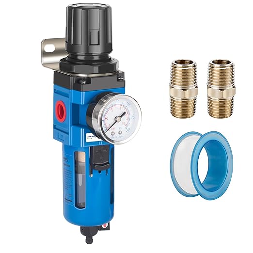NANPU 3/4" NPT Compressed Air Filter Regulator Combo Piggyback, 5 Micron Brass Element, Poly Bowl, Manual Drain, Metal Bracket, 0-150 psi Gauge- AW4000-06M