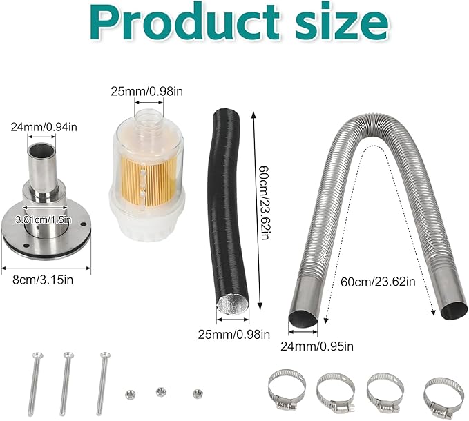 24mm Stainless Steel Exhaust Pipe Air Intake Filter and Pipe Double Wall Through the wall Connector Fitting Exhaust Wall Flange Port Socket for Diesel Parking Heater Install on RV, Greenhouse, Garages