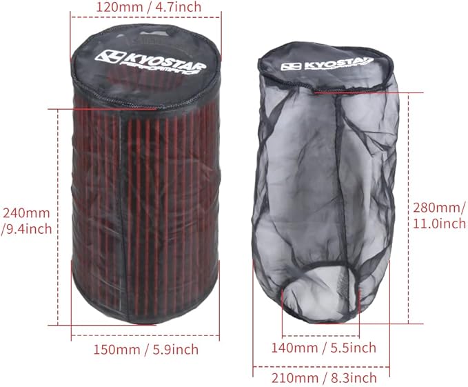 KYOSTAR Universal Air Filter Cover for Car Cold Air Intake Systems, Flexible Air Filter Sock for High Flow Air Intake Filter, Dustproof Washable High-Flow Air Cleaner Wrap, 9.4" Height & 5.9" Diameter