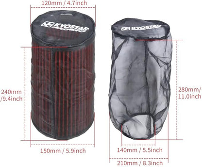 KYOSTAR Universal Air Filter Cover for Car Cold Air Intake Systems, Flexible Air Filter Sock for High Flow Air Intake Filter, Dustproof Washable High-Flow Air Cleaner Wrap, 9.4" Height & 5.9" Diameter